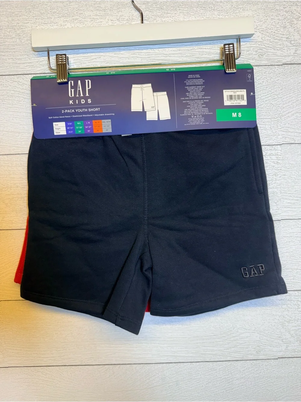 GAP Kids 2 pack Fleece lined Shorts adjustable drawstring red & navy size 8 nwt